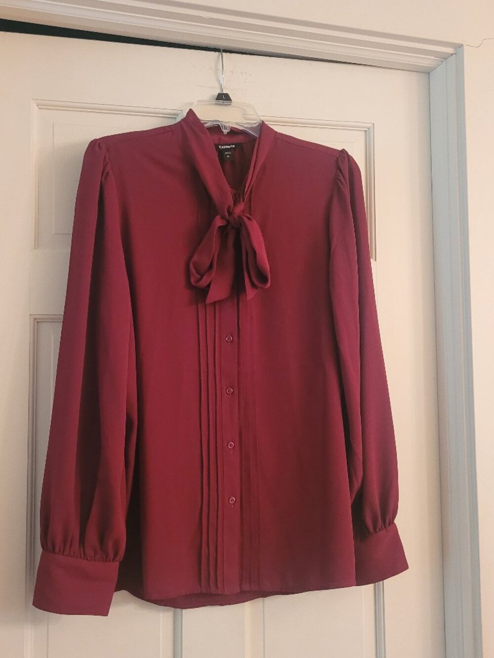 Express Red Bow Tie-Front Button-up Shirt, size Large